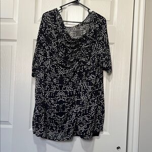Lane Bryant Navy and White Patterned Blouse
